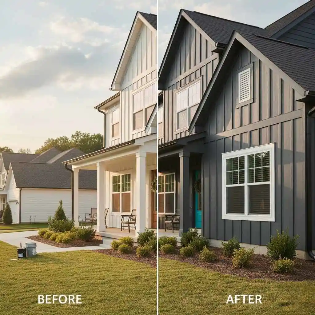 before-and-after exterior painting comparison