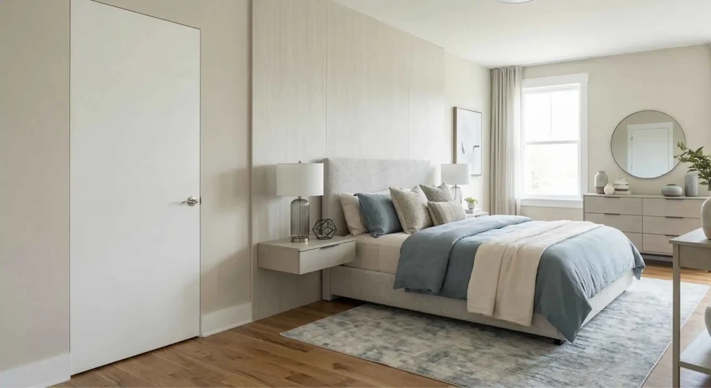 stylish bedroom with a modern interior door