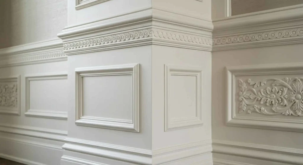 Close-up of detailed woodwork or molding