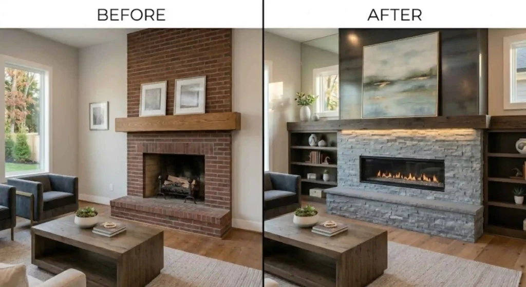 beforeafter fireplace surround upgrade image