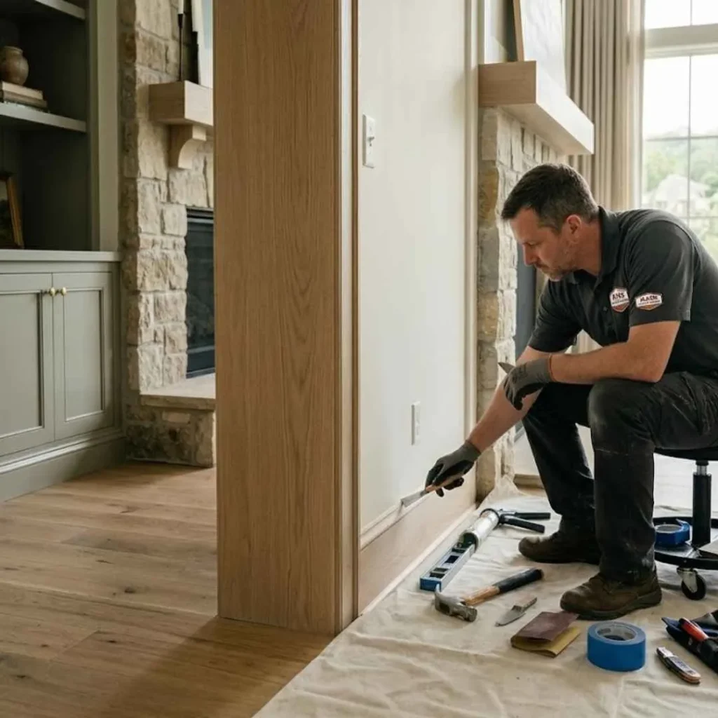 contractor inspecting final trim work