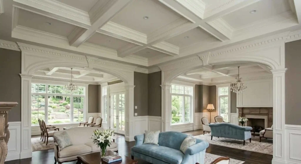 coffered ceiling and custom trim details