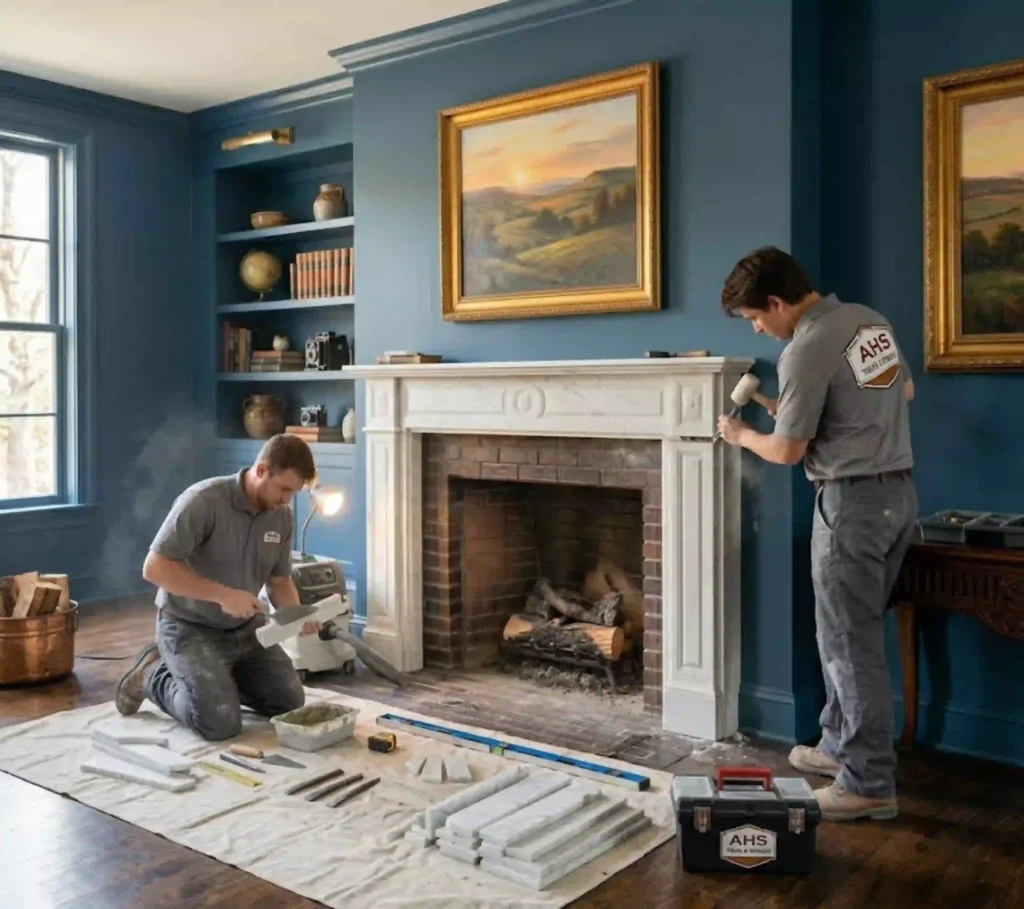 Fireplace surround renovation team working in Nashville