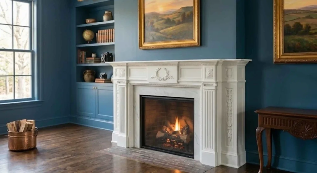 Luxury fireplace mantel renovation with custom trim details