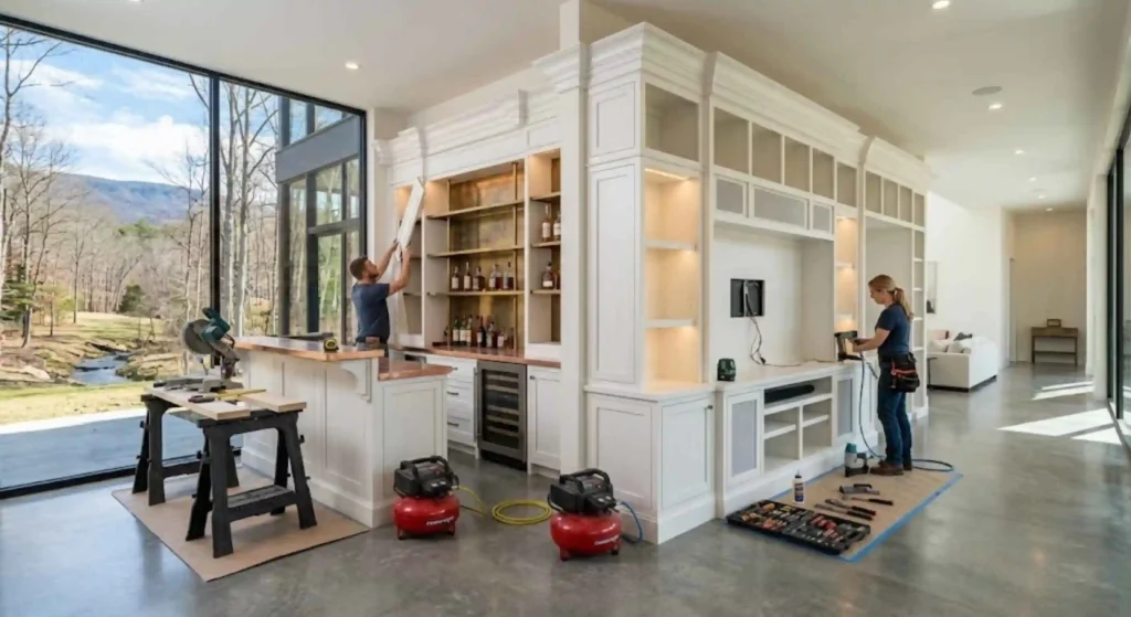 Professional finish carpentry creating custom built-ins