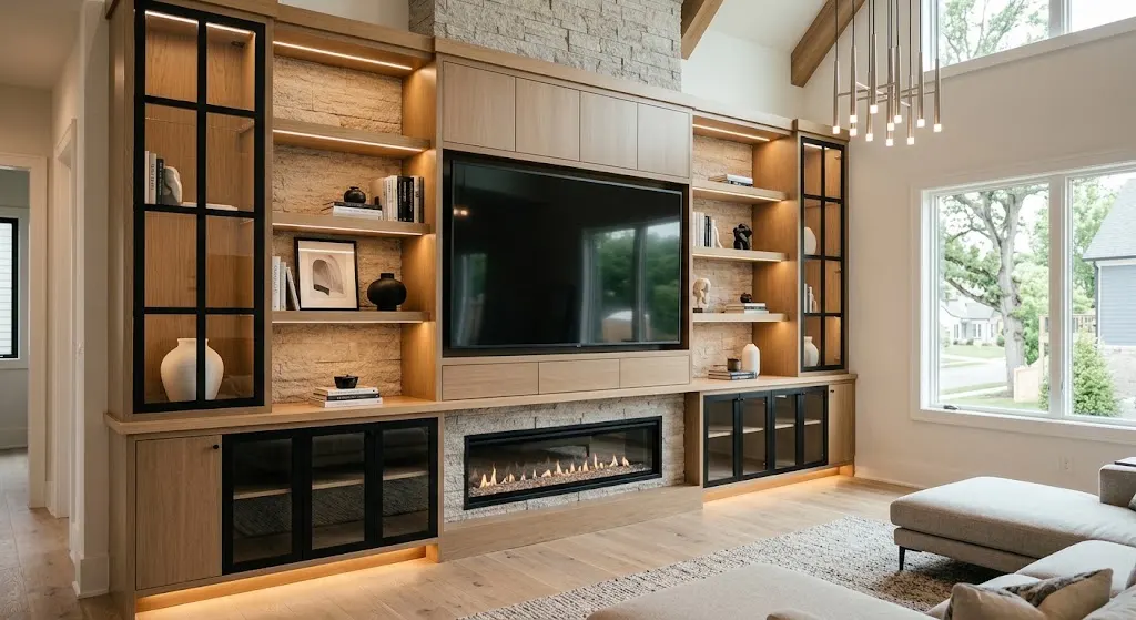 Modern entertainment wall installed in a Franklin TN living room