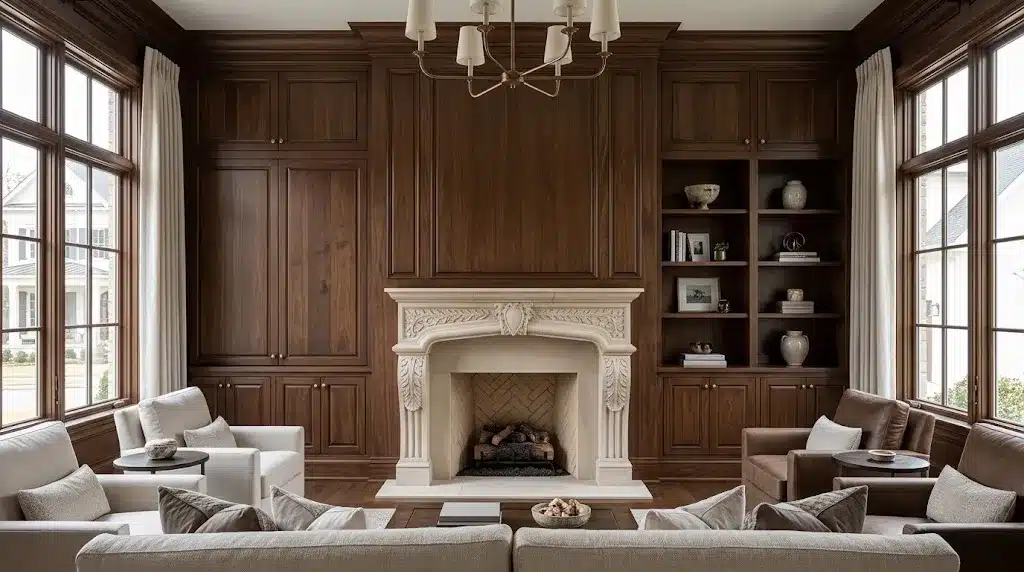 Completed luxury Fireplace surround with custom millwork in Nashville Tennessee