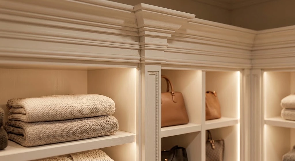 Custom closet shelving and interior trim in a Franklin Tennessee home