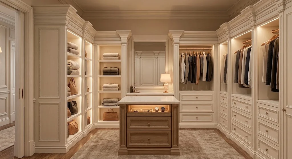 Finished custom closet system and trim in Franklin TN