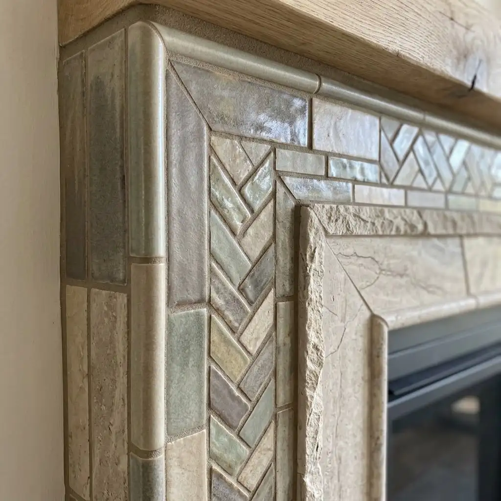 Detailed fireplace tile installation with even grout lines and clean finishing in Nashville, Tennessee.